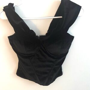 Black Velvet Corset Top Bustier S Underwire Y2K Party  Clubwear Zip Back indie
